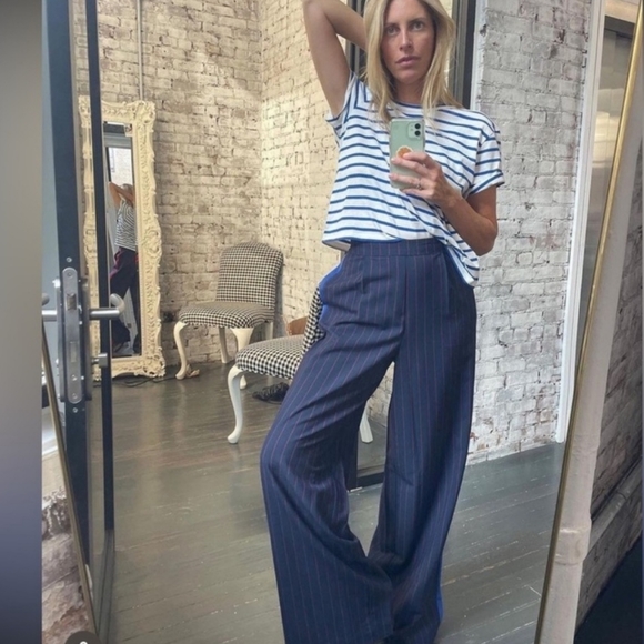 La Ligne for Target Side Stripe Wide Leg Plus Size Trousers Navy/Red 1X - Picture 4 of 11